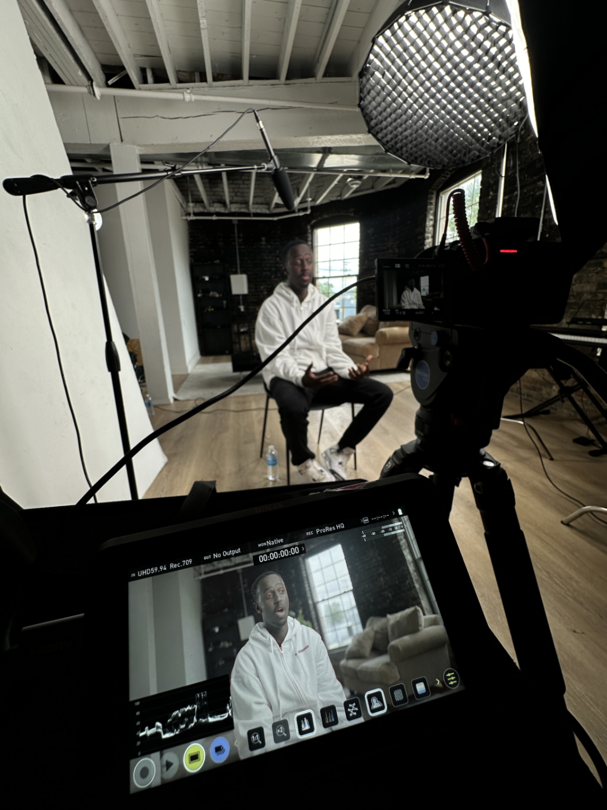 Behind the scenes — interview monitor on set